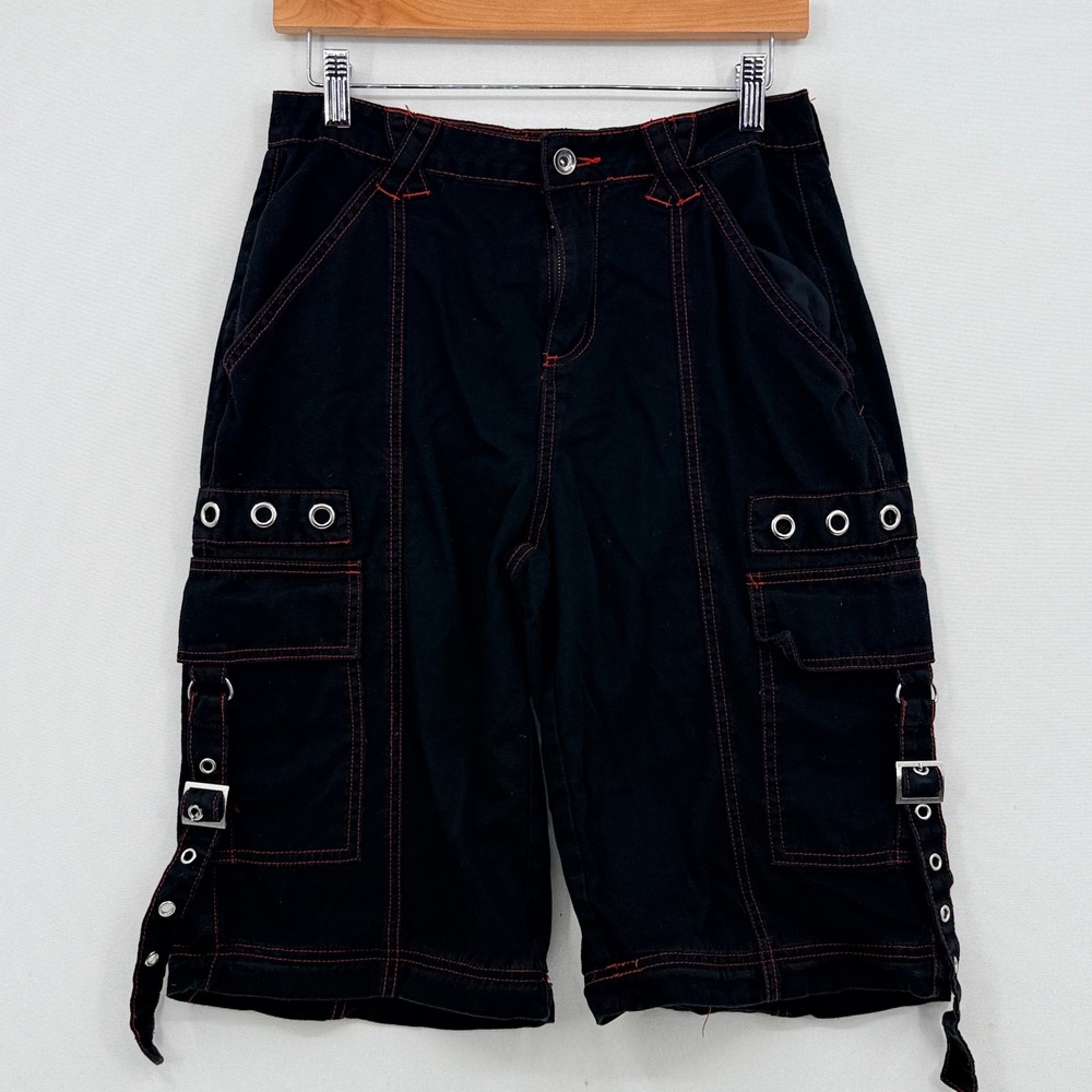 Hot Topic Cargo Shorts Womens 5 Black Red Stitching Mall Goth Grunge Edgy Punk